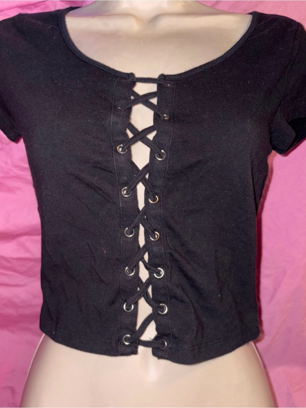 Charlotte Russe Black tie up T-shirt crop top size XS
